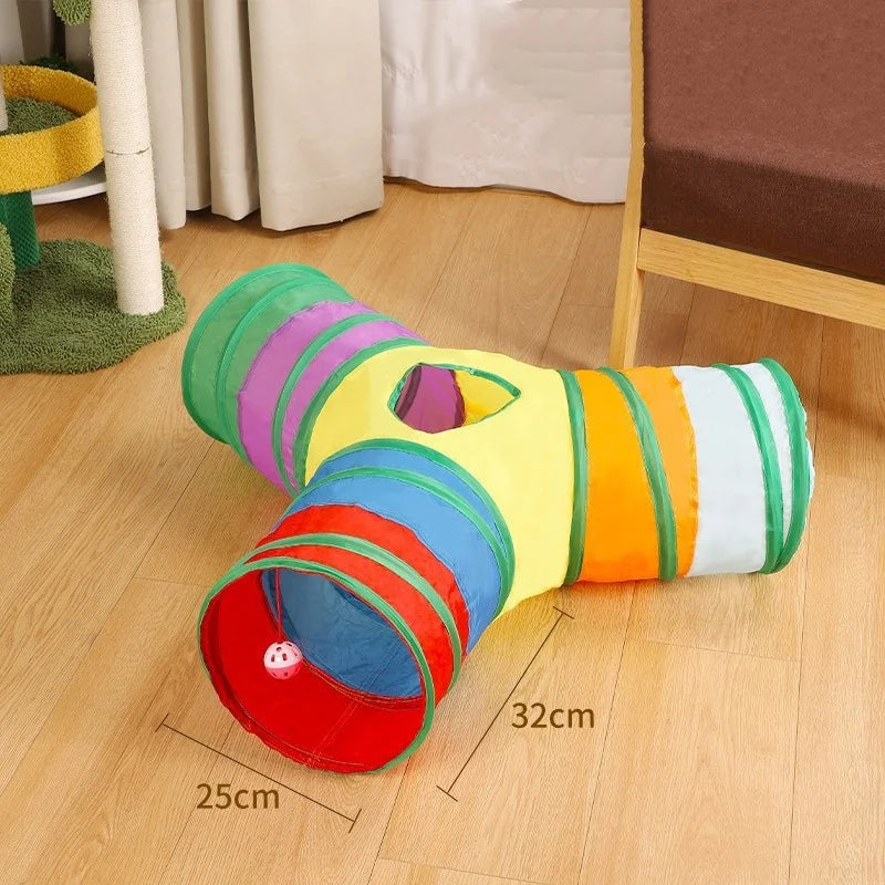 Foldable cat tunnel tube by A minha loja, interactive pet toy for kittens and puppies, fun and boredom buster in vibrant colors.