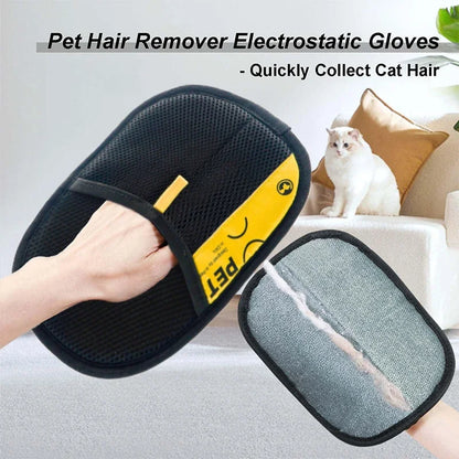 A minha loja pet hair remover gloves with textured surfaces for effectively removing pet hair from furniture and clothing.