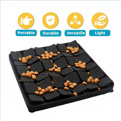 Dog food slow feeder snuffle mat with suction cups, silicone pet accessory for training and preventing choking in dogs.