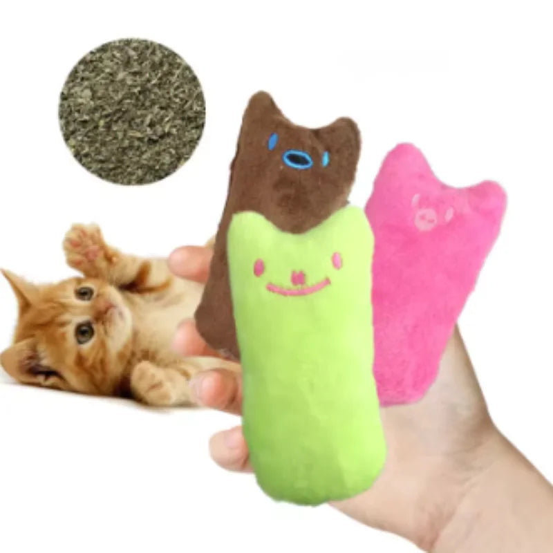 Interactive plush catnip toy for cats, featuring funny design, chewable mint scent, and vocal sounds to entertain kittens and cats.