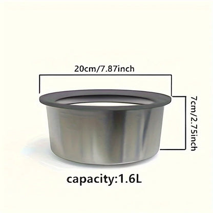 Stainless steel dog water bowl with floating disk design, anti-spill, non-wet mouth, slow feeder for pets.