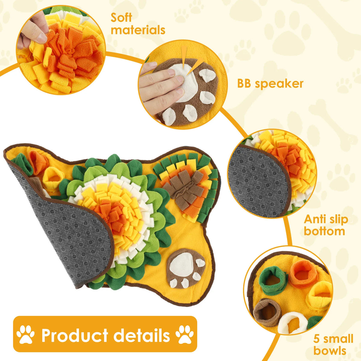 Colorful Snuffle Mat for pets by A minha loja, with textured fabric strips designed to stimulate and entertain dogs or cats.