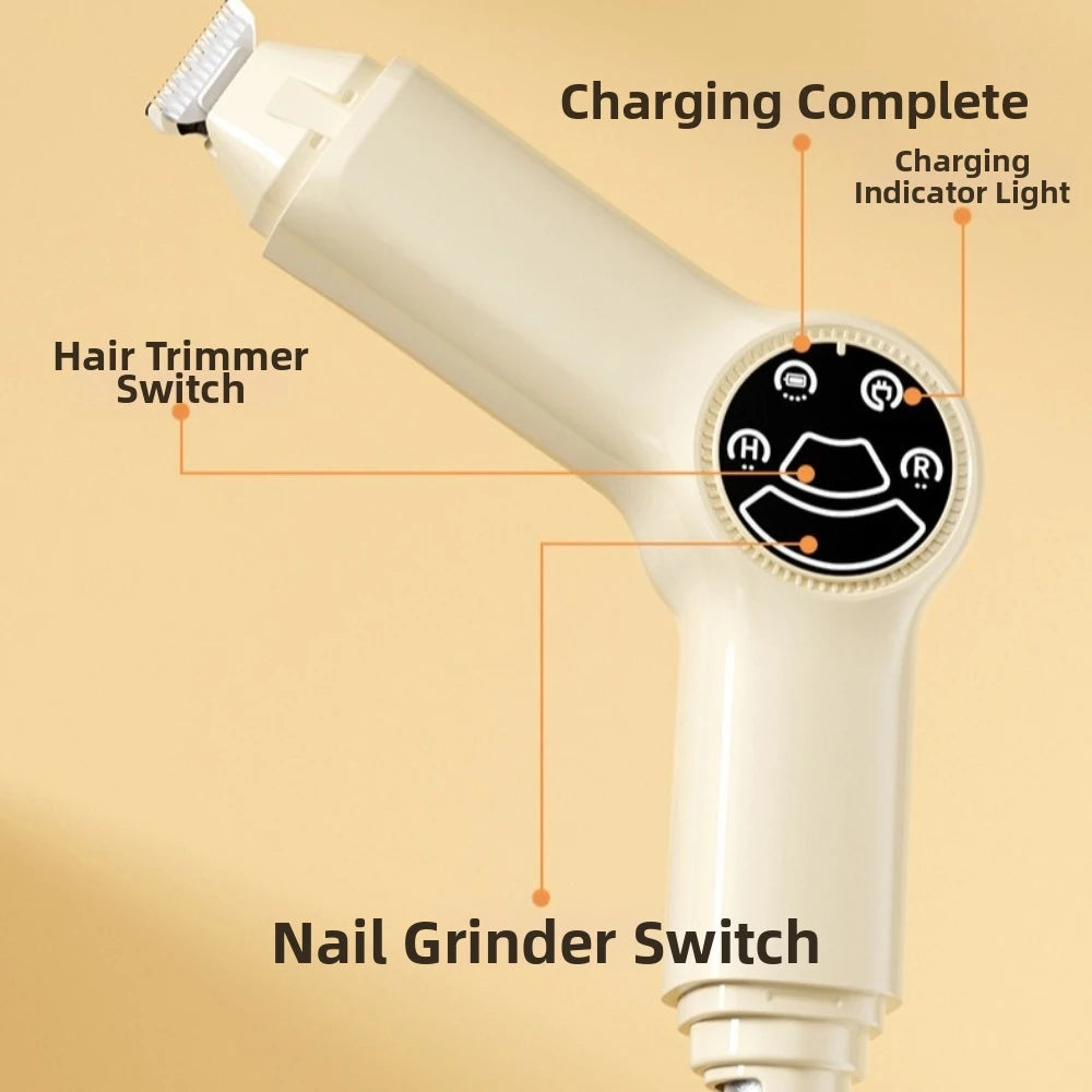 A minha loja 2-in-1 nail grinder and hair trimmer, compact device with rotating head and ergonomic design for grooming.