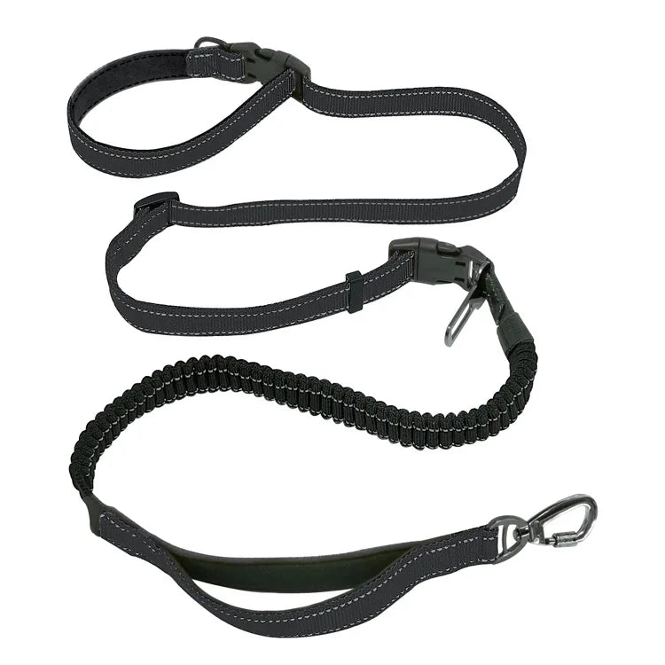 Hands-free bungee leash by A minha loja with adjustable strap and shock-absorbing cord for secure pet walks.