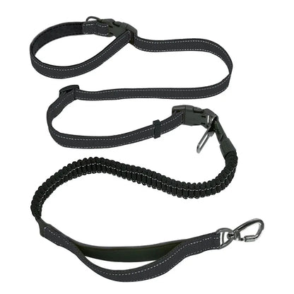 Hands-free bungee leash by A minha loja with adjustable strap and shock-absorbing cord for secure pet walks.