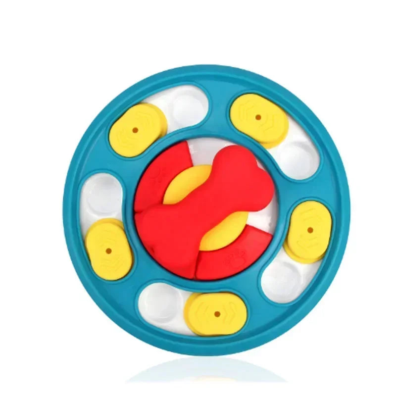Interactive dog puzzle toy and slow feeder food dispenser in non-slip bowl, designed to increase puppy IQ and promote slow eating.
