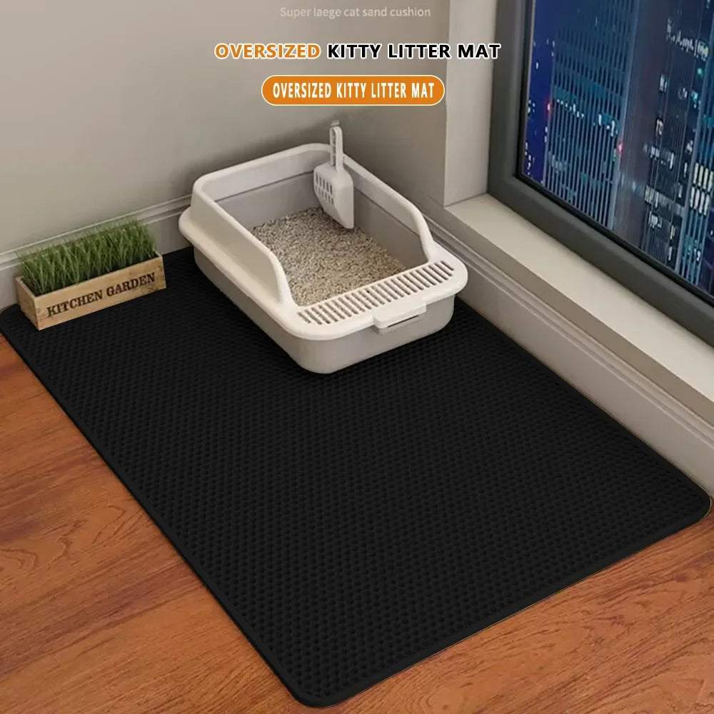 Large waterproof cat litter mat by A minha loja with double layer, non-slip surface, washable pet litter box pad for cats.