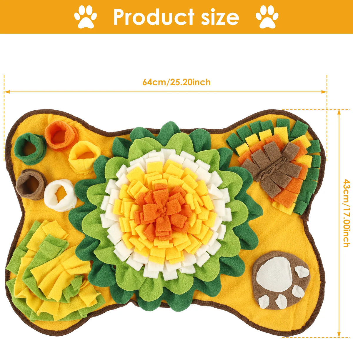 Colorful A minha loja snuffle mat designed for dogs, featuring multiple fabric strips for interactive feeding and mental stimulation.