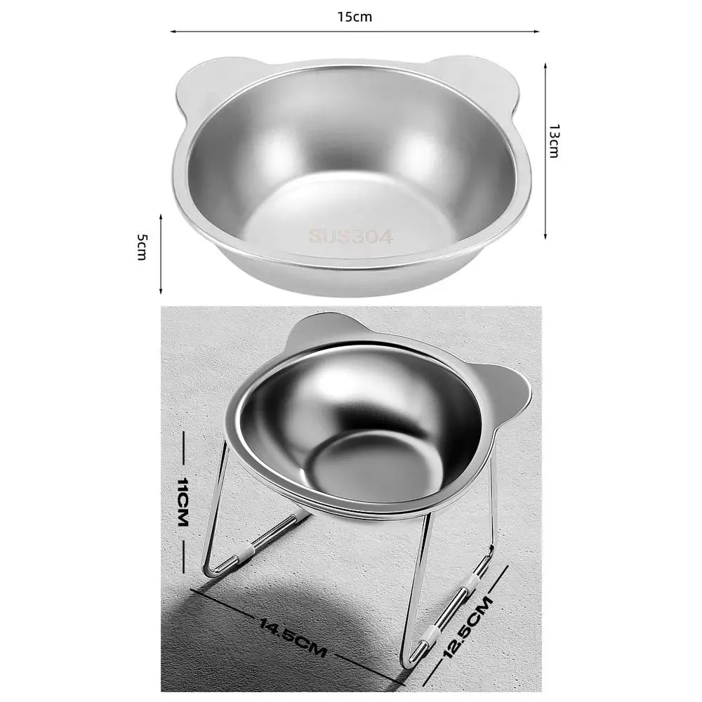Elevated tilted cat food bowl with neck guard by A minha loja, shatter-resistant pet dish for cats and puppies, 15° incline.
