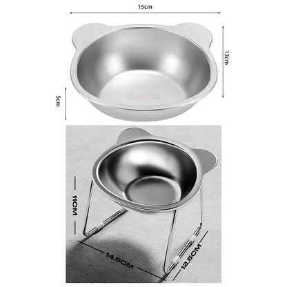 Elevated tilted cat food bowl with neck guard by A minha loja, shatter-resistant pet dish for cats and puppies, 15° incline.
