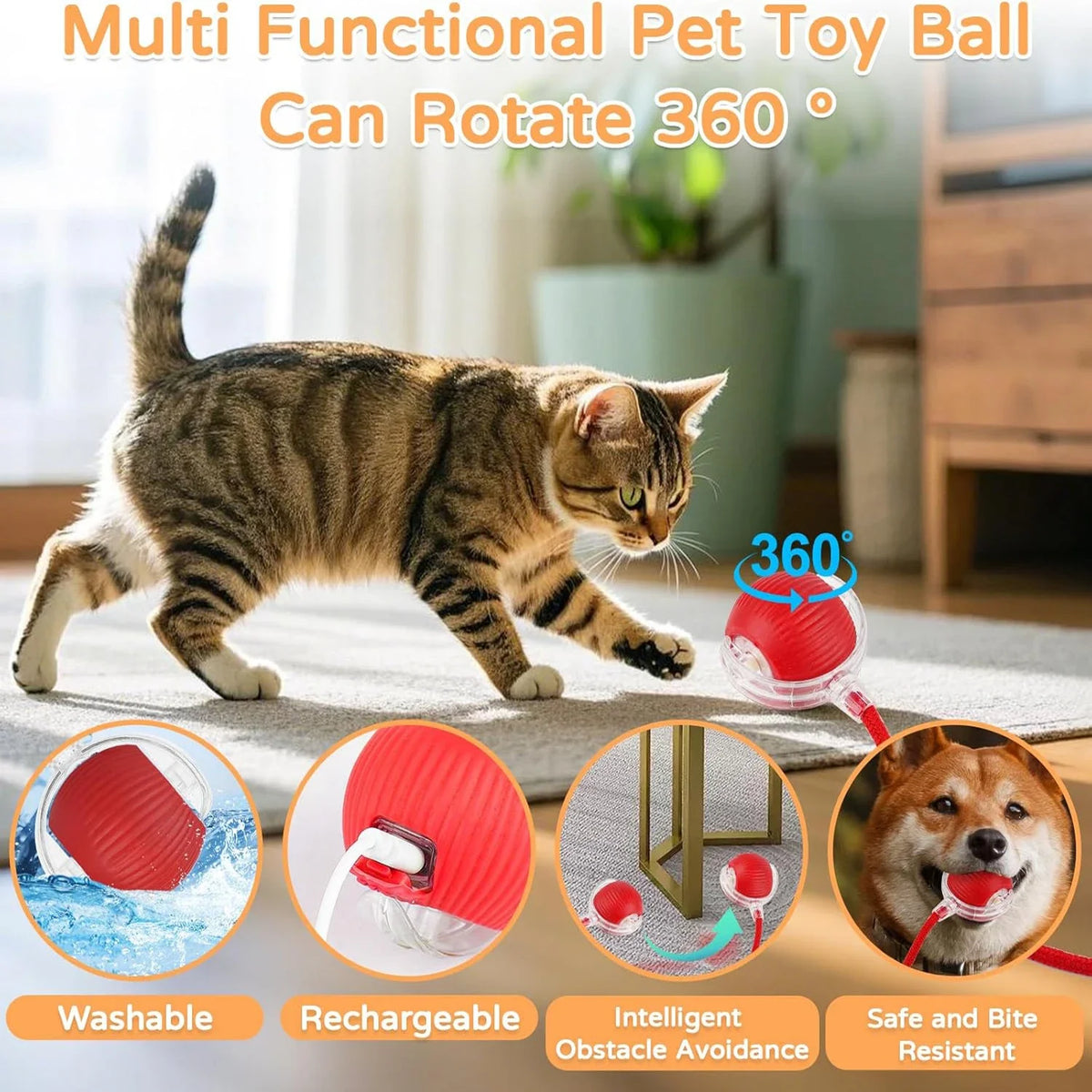 A minha loja iLMH 1/2 PCS cat interactive ball toy with automatic rolling, faux tail, rechargeable smart electric pet toy, mouse imitation