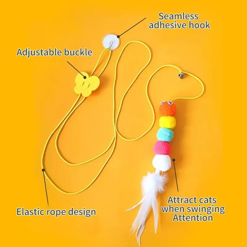 Interactive cat toy by A minha loja, hanging feather stick with suction cup, bouncing and retractable for engaging feline play.