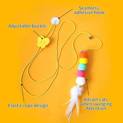 Interactive cat toy by A minha loja, hanging feather stick with suction cup, bouncing and retractable for engaging feline play.